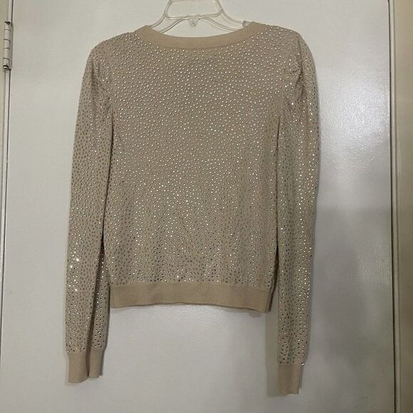 Alice + Olivia Cena tan rhinestone Crew Neck Pullover Sweater Size Small - Picture 8 of 11